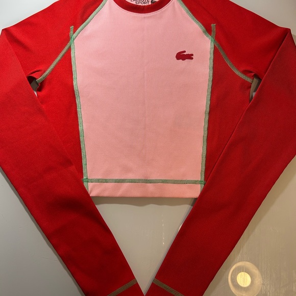 Lacoste Tops - Lacoste Pink and Red Long Sleeve Cropped Sport Top